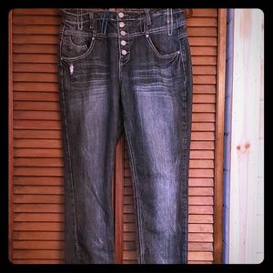 Button fly blue jeans